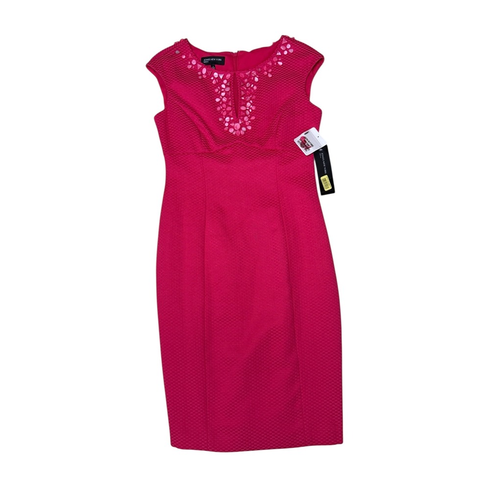 Jones New York Cap Sleeve Embellished Sheath Dress Fuchsia Pink Size 6